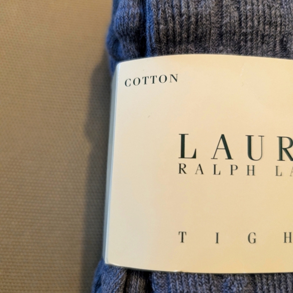 LAUREN RALPH LAUREN Gray Cotton Cable Knit Tights Women's Size A/B Vintage NWT - Picture 3 of 6